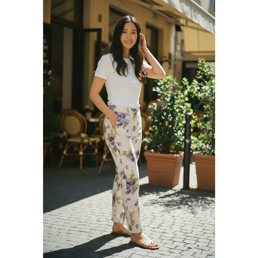 Karen Kane Culottes Pants Wide Leg Womens 10 White Purple Textured Coquette BOHO
